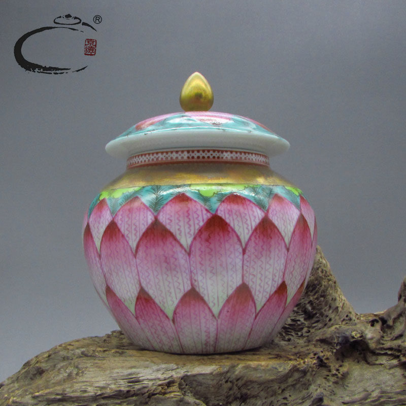 贵和祥早期粉彩仿古茶具手绘将军罐小号陶瓷茶叶罐景德镇古典图案