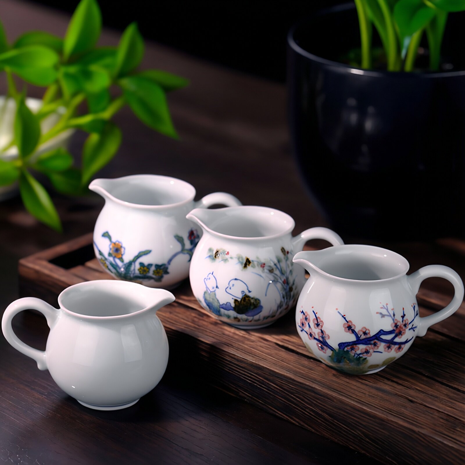 贵和祥热卖手绘陶瓷花卉公道杯景德镇窑变功夫茶具有把分茶匀茶器