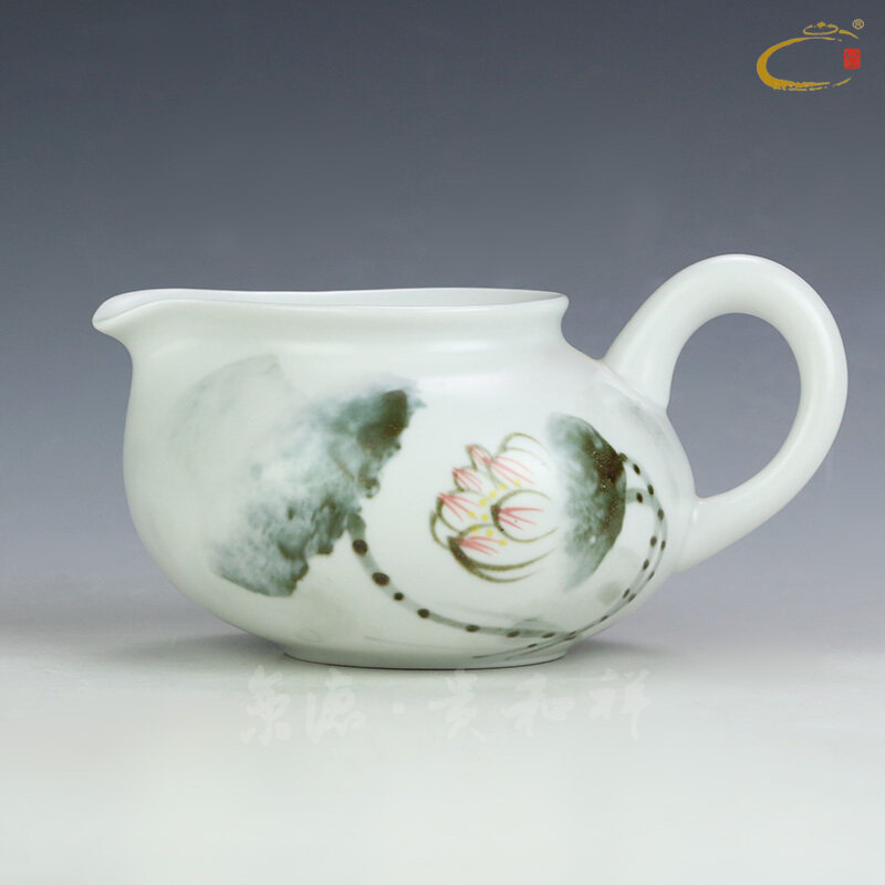 京德贵和祥手绘陶瓷珠光釉匀茶器公道杯分茶器 水墨荷花茶海