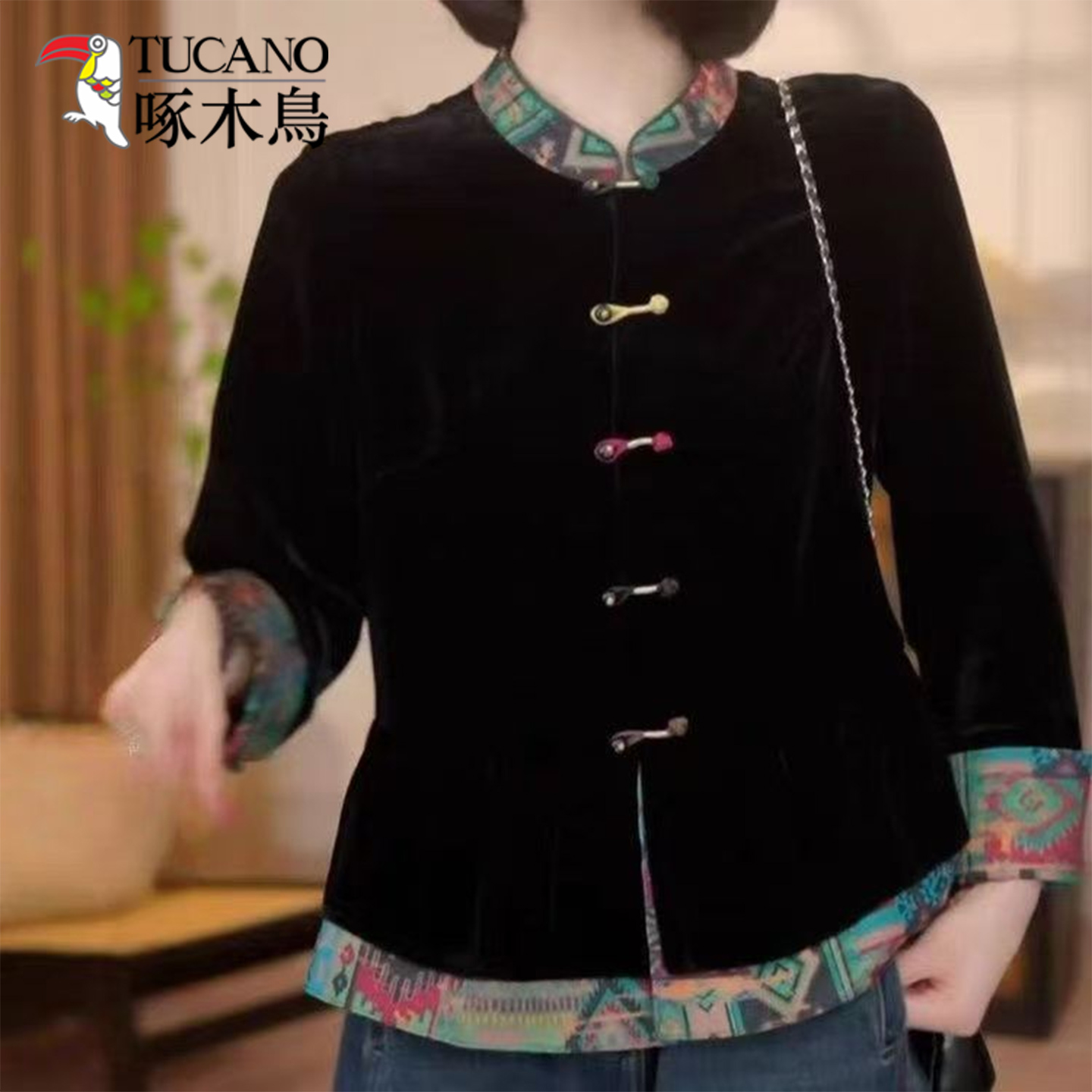 啄木鸟新中式丝绒衬衫外套