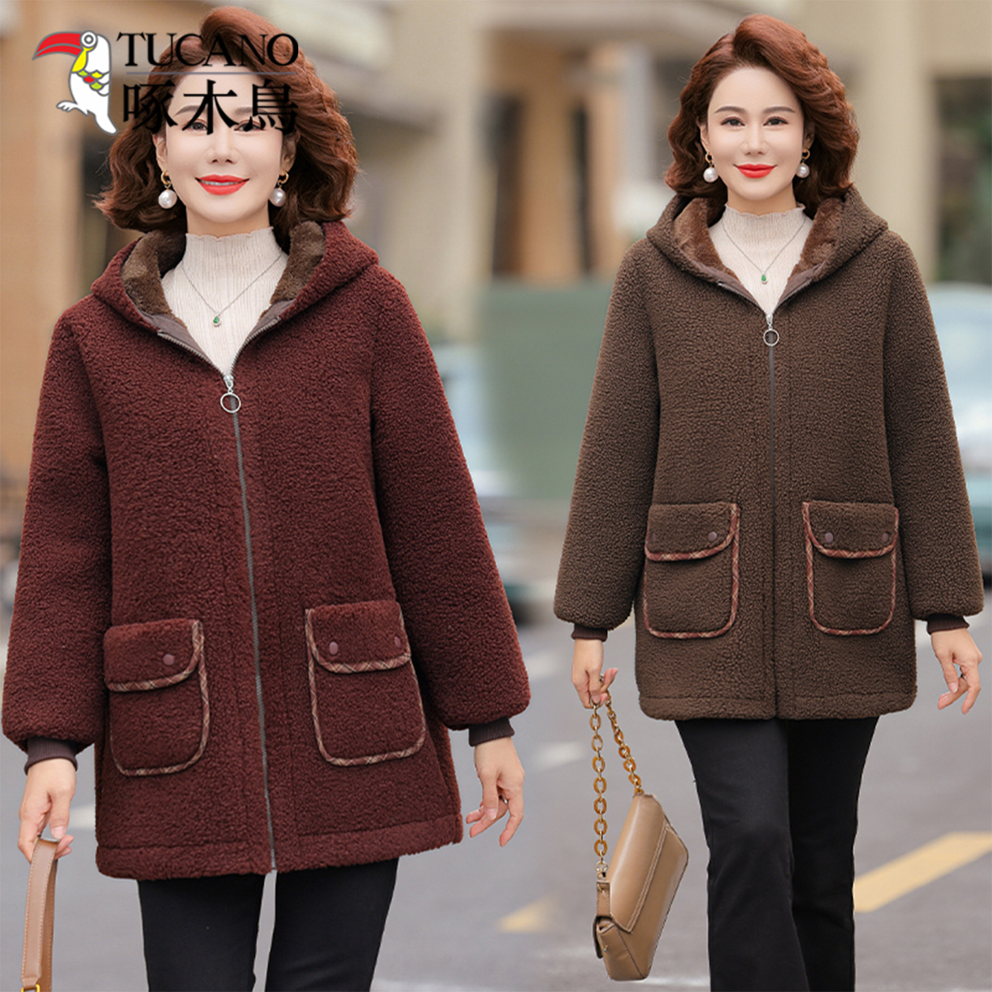 啄木鸟颗粒绒外套中老年女装