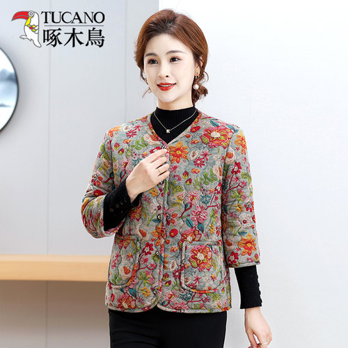 啄木鸟2025年秋冬新款时尚显瘦洋气妈妈装加绒加厚洋气棉服外套