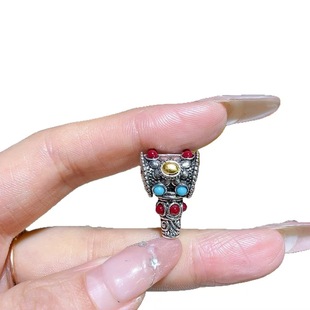 藏银镶嵌菱镁矿三通编织绳配件三通复古时尚项链手链材料隔珠挂件