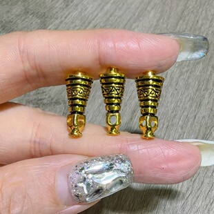 纯铜镀金佛塔三通底座手工配件手项链编绳挂坠材料diy文玩半成品