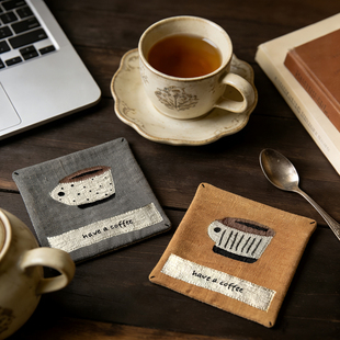 日系diy手工刺绣复古水杯拼布手染布杯垫茶席材料包