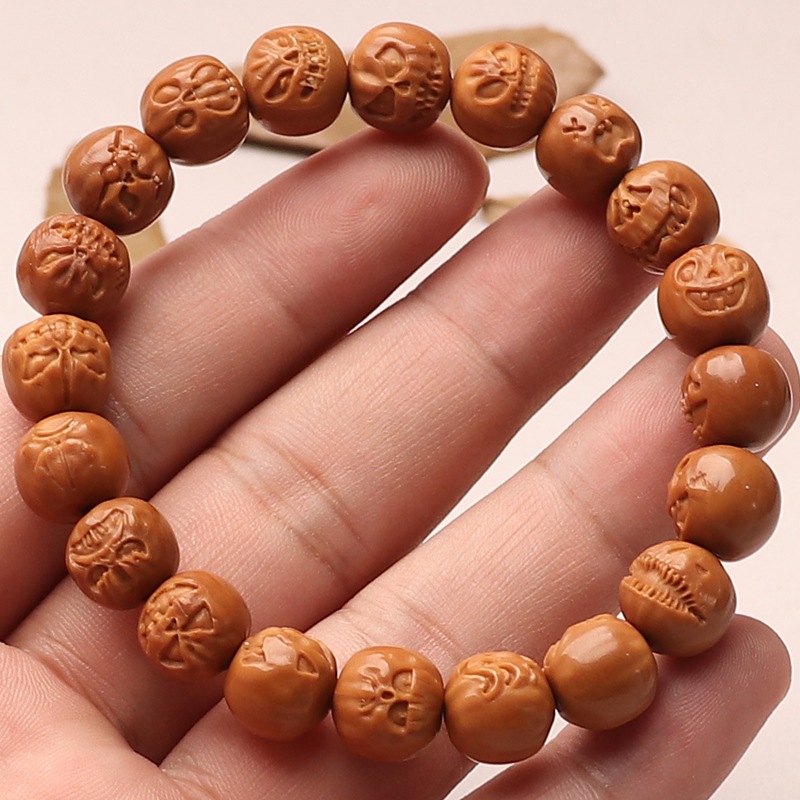 小籽猴头核桃野生桃核矮桩雕刻笑脸南瓜怪骷髅万圣节文玩手串
