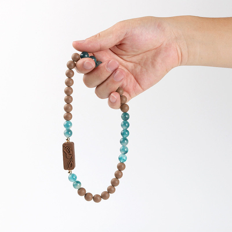中式小众合香珠手串原创设计冰蓝月光珠霸别姬古法药香牌手链