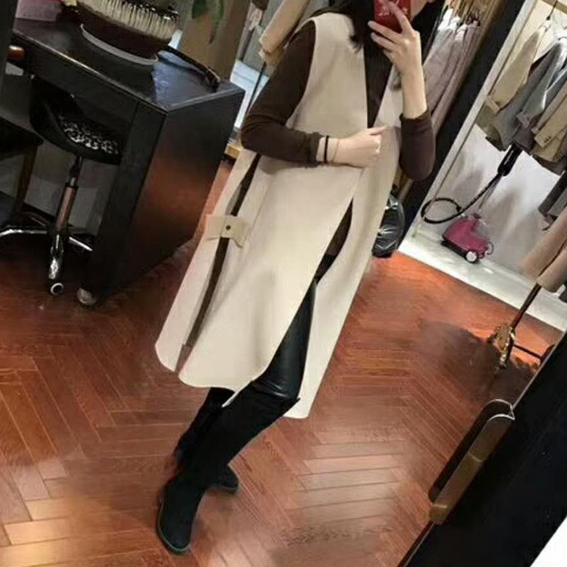 双面马甲中长款V领无袖羊绒大衣