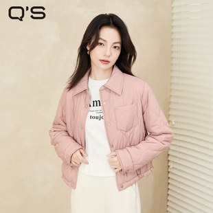 QS秸熙2025秋冬新款 上衣 百搭小翻领棉服外套显瘦水波压线O型短款
