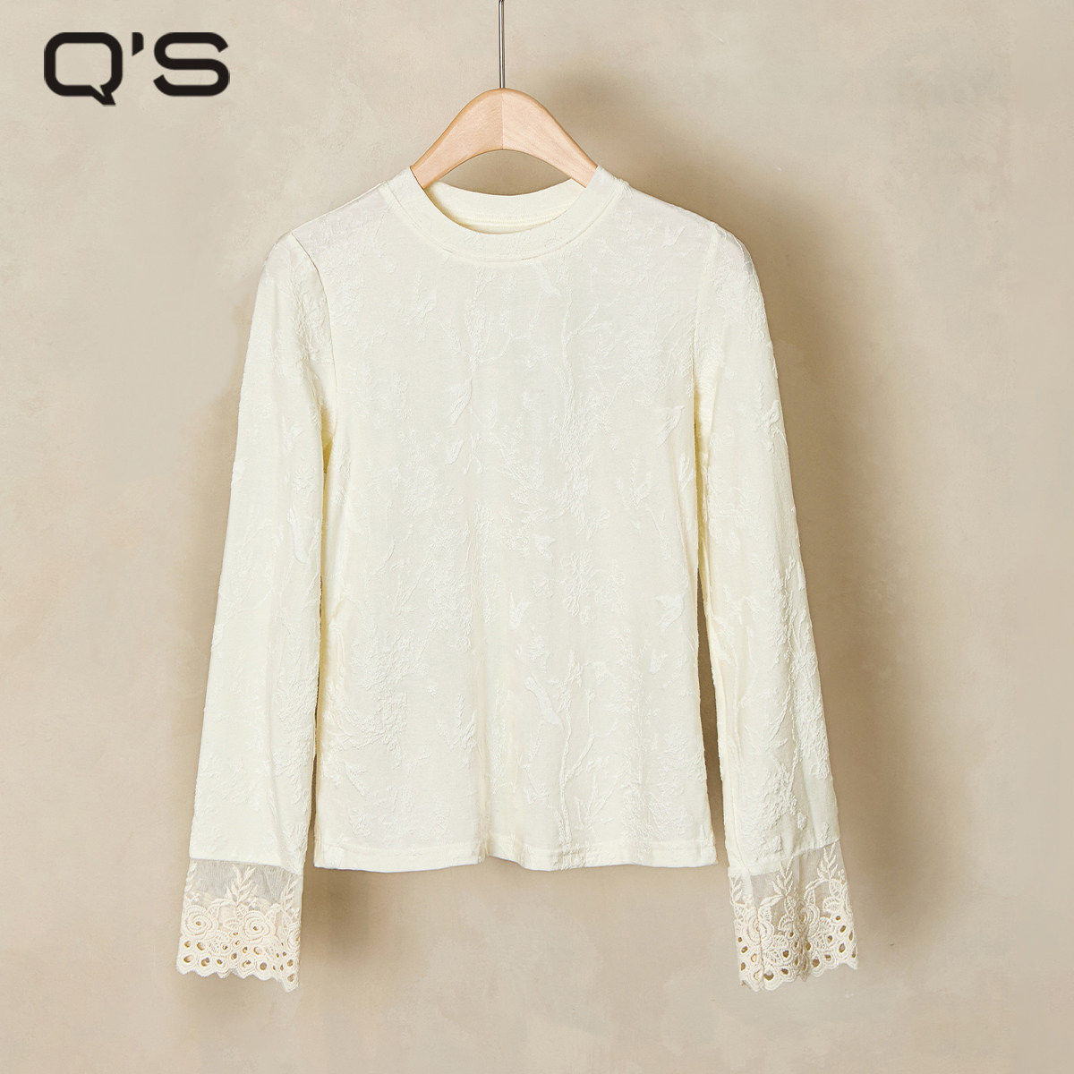 秸熙春秋新款新中式轻国风提花T恤针织衫蕾丝拼接显瘦时尚打底衫