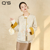 撞色提花外套手工盘扣国风时尚 QS秸熙春秋新款 复古新中式 宽松上衣