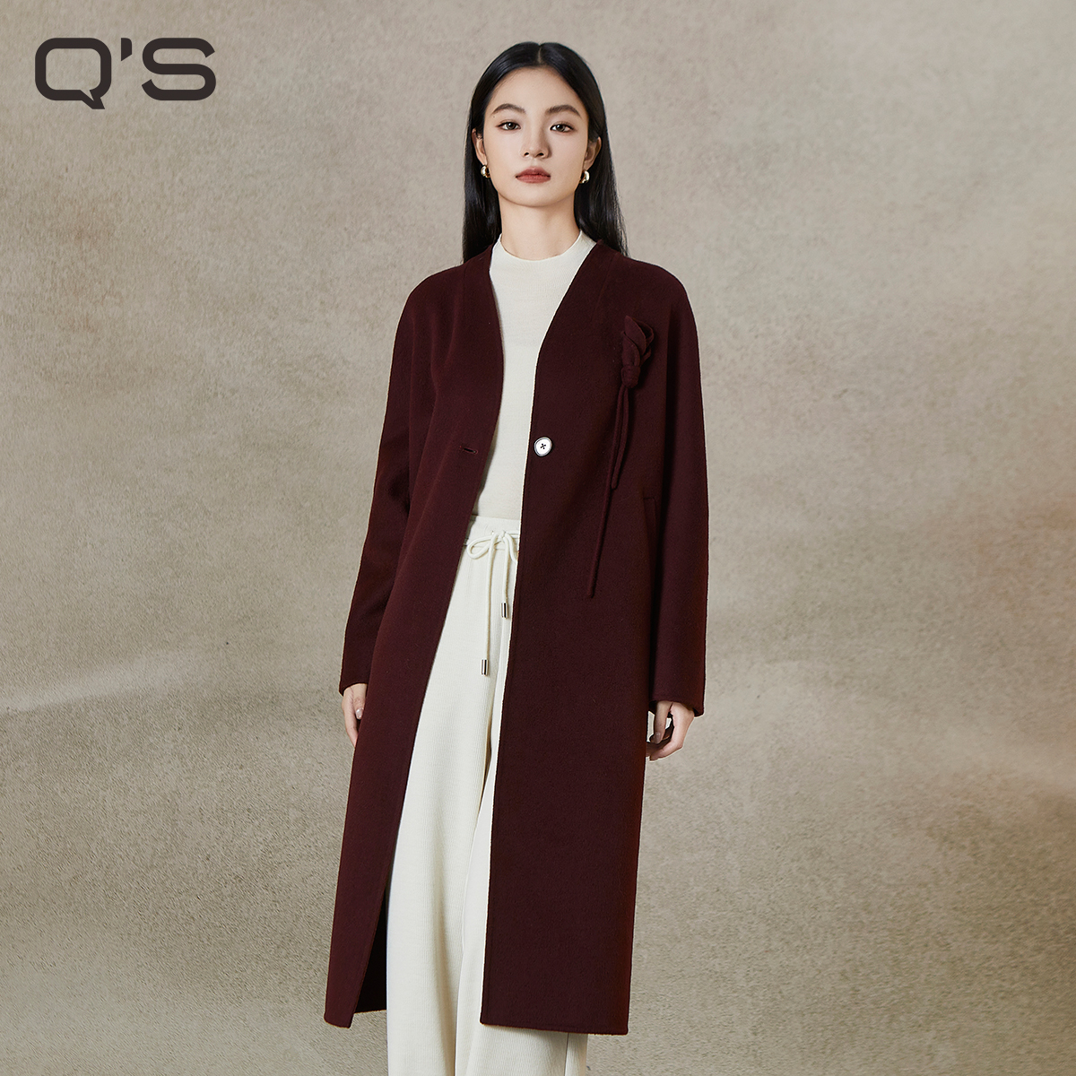 QS秸熙纯色双面呢大衣外套