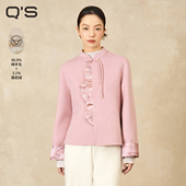 QS秸熙2025冬新款 气质新中式 轻国风提花双面呢大衣手工盘扣短外套
