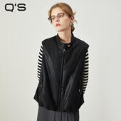 秸熙秋冬新款 纯色酷感皮衣叠穿兜摆廓形宽松羽绒马甲休闲外套上衣