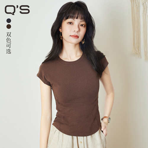 秸熙纯色棉感套头鱼骨T恤女