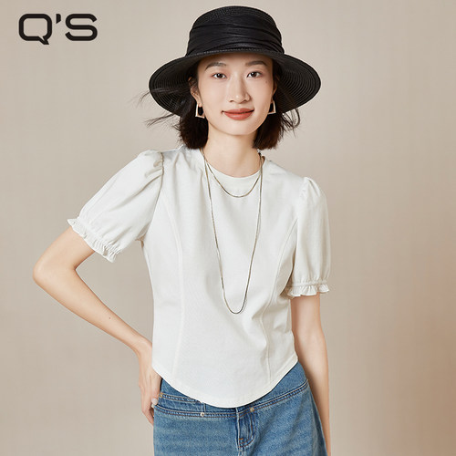 QS秸熙圆领套头修身T恤