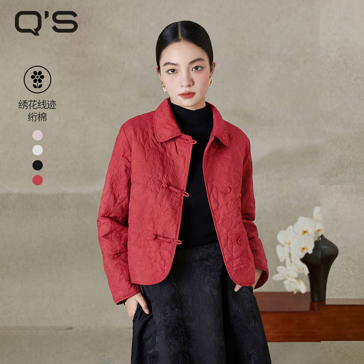 qs秸熙秋冬新款复古轻国风盘扣棉服女绣花轻薄小个子洋气短款外套,女装/女士精品,短外套,淘宝优惠券,粉丝福利购,淘宝优惠卷