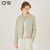 QS秸熙2025秋冬新款 百搭小翻领棉服外套显瘦水波压线O型短款 上衣