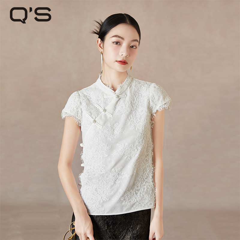 QS秸熙国风套头蕾丝衫