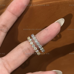 辣椒派 原创精工不掉色爪镶满钻排戒女 轻奢高级碎钻戒指叠戴