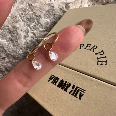 辣椒派 jennie同款免摘金色水滴钻石耳扣女 滴溜耳圈经典简约