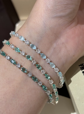 辣椒派 定制薄荷绿满钻手链女 镀银镶钻珠宝扣轻奢小众精致手饰