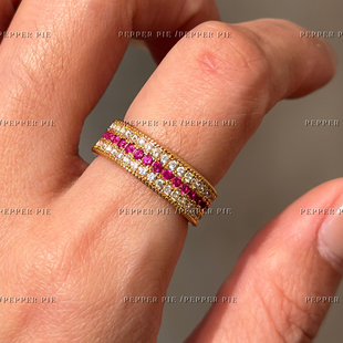 辣椒派 秋冬红刚玉排钻戒指女 满钻轻奢高级感宫廷指环老铺同款