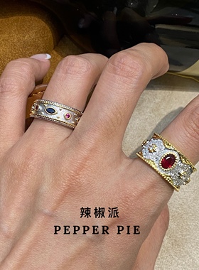 辣椒派新品 复古拉丝古币戒指女 中古风蕾丝雕花闭口戒指女合集