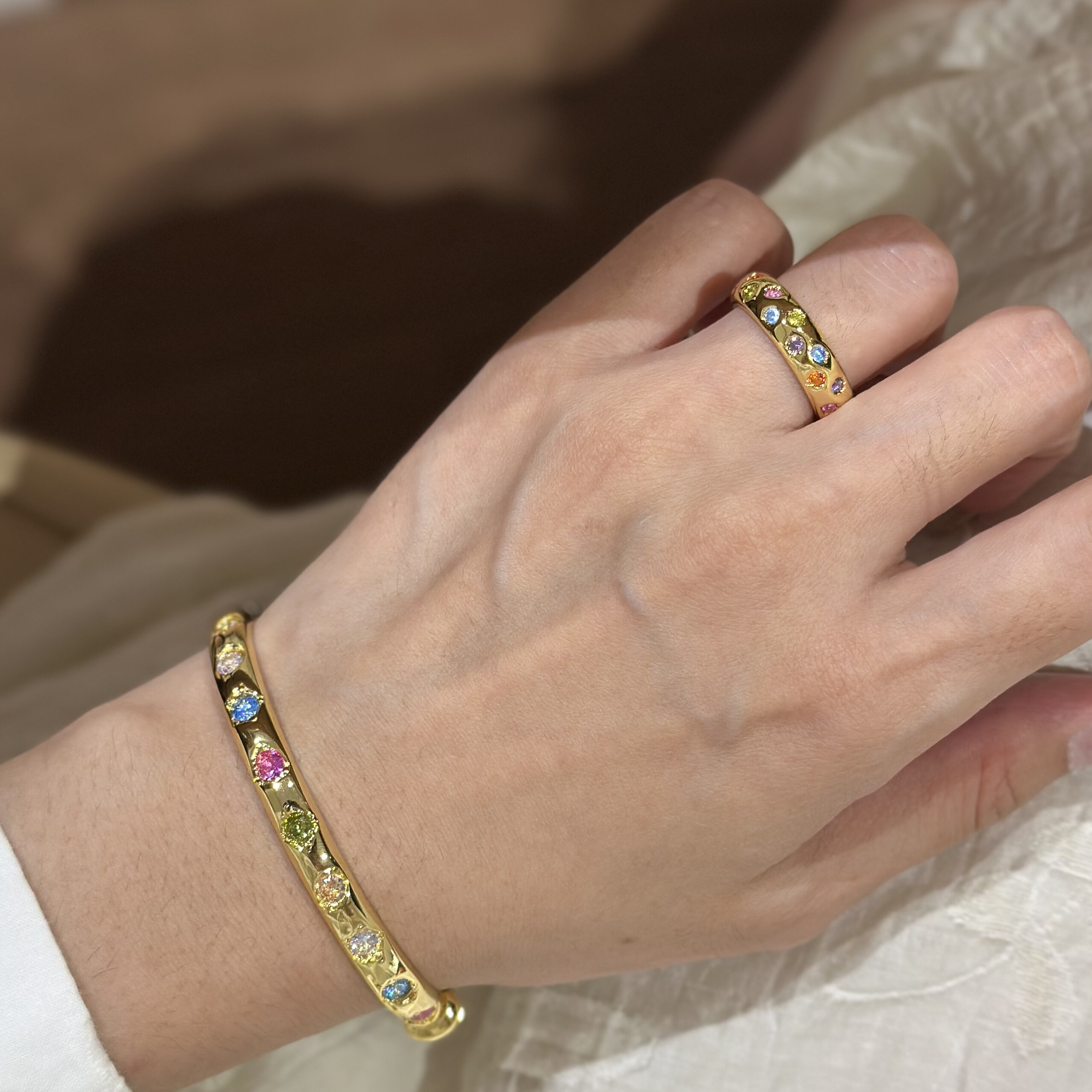 辣椒派 彩钻多宝复古手镯戒指套装 GD同款星芒钻糖果轻奢高级感