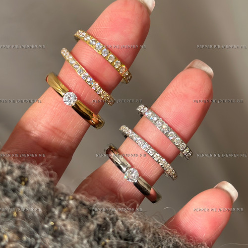 辣椒派 不掉色经典悬浮独钻排钻女 细圈碎钻戒指指环小众高级感