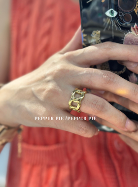 辣椒派 可水洗立体链条极简小众戒指女 闭口钛钢18K金气质欧美ins