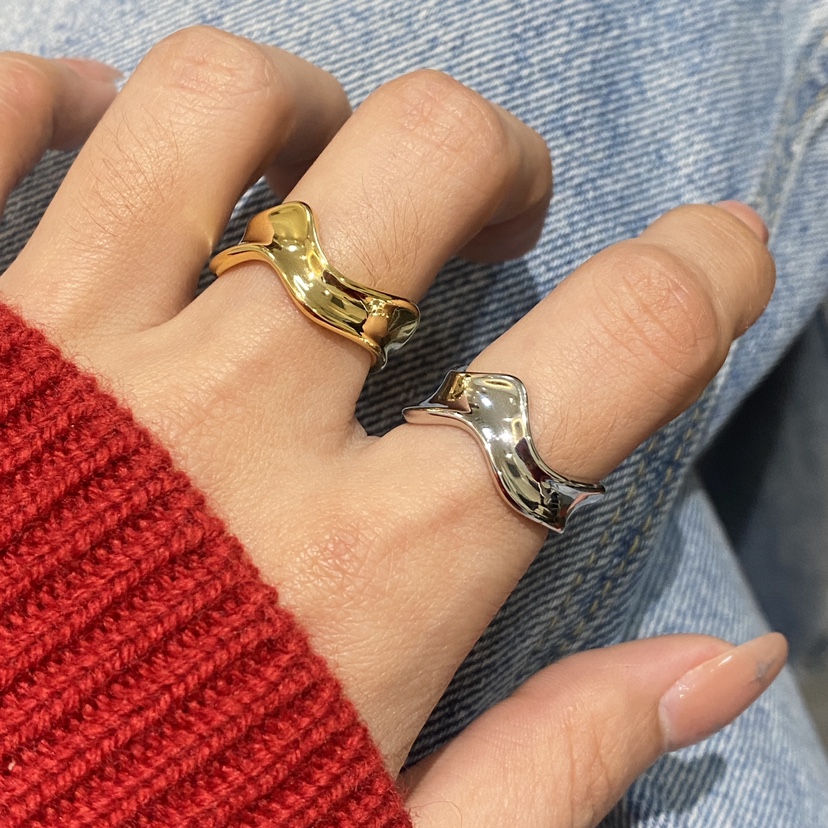 辣椒派 新品 悠悠岁月长河不规则波浪开口戒 通勤小众设计戒指