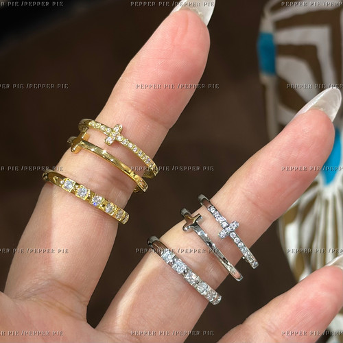 辣椒派可水洗经典素圈碎钻戒指十字架双层女 小众极简高级感指环