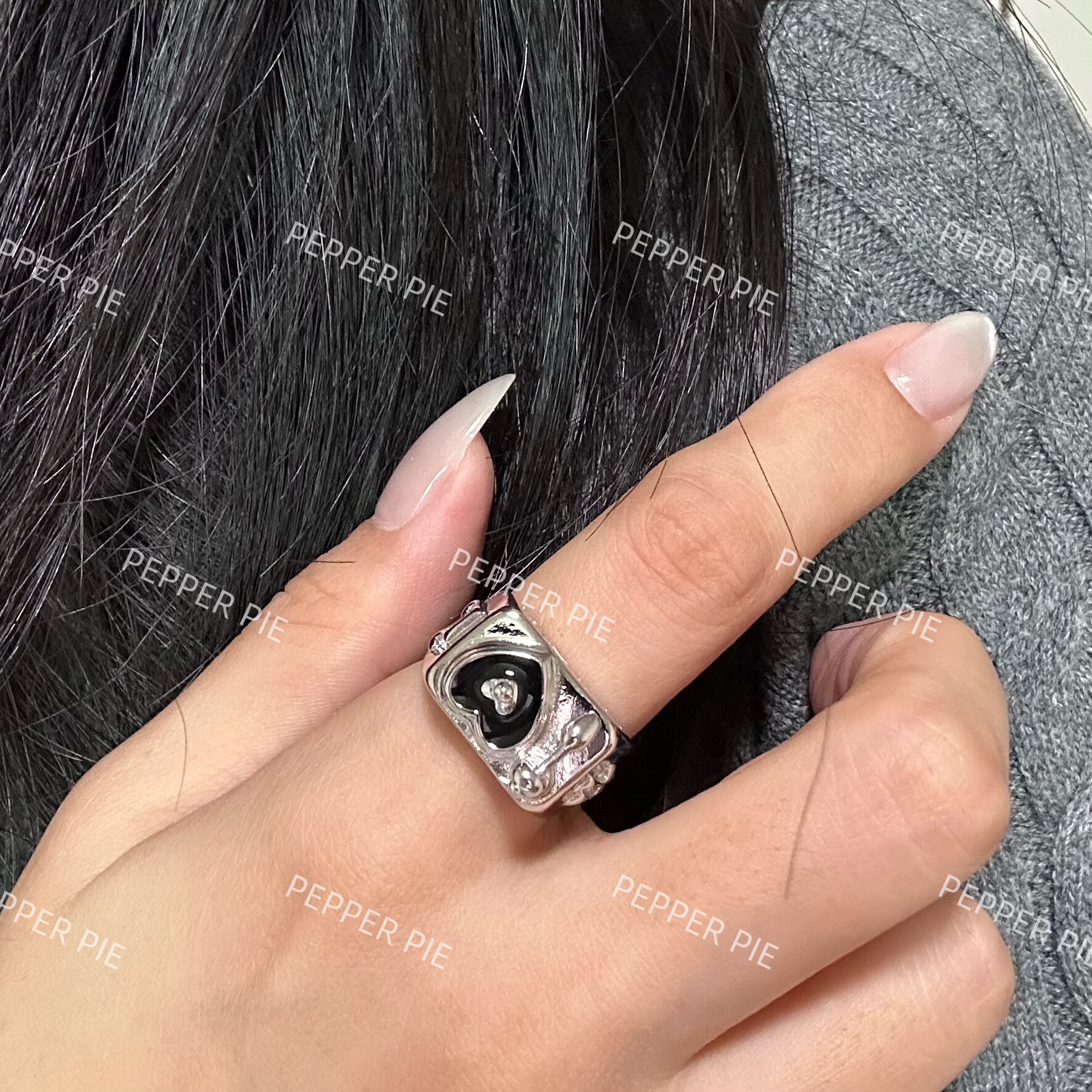 辣椒派 不掉色爱心留声机戒指女 小众设计感欧美复古高级轻奢