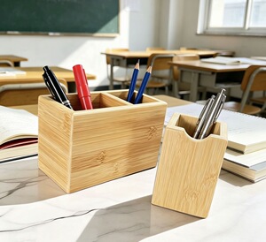 竹制笔筒学生桌面收纳盒办公室工位文具盒创意简约多功能笔筒