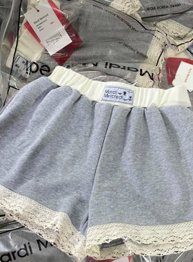 高品质~灰色蕾丝花边短裤女春季新款小个子百搭宽松休闲显瘦短裤