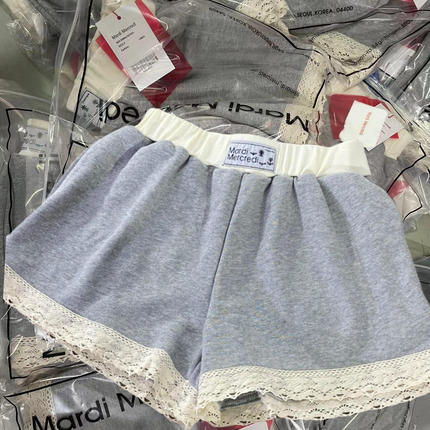 高品质~灰色蕾丝花边短裤女春季新款小个子百搭宽松休闲显瘦短裤