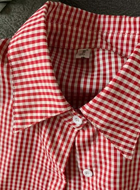 好爱这件红格子衬衫~怎么搭都好看 春秋薄长袖外套显白上衣学生女