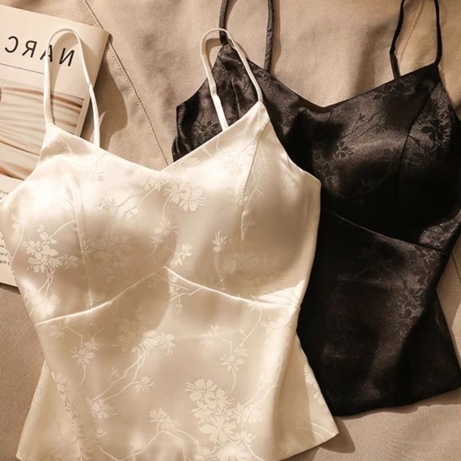 新中式国风纯欲风缎面上衣女吊带洋气吊带背心带胸垫一体美背内衣,女装/女士精品,大码内搭,淘宝优惠券,粉丝福利购,淘宝优惠卷