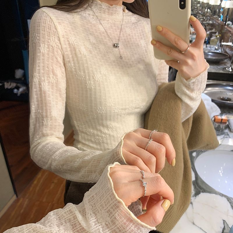 叠穿韩系简约蕾丝半高领打底衫