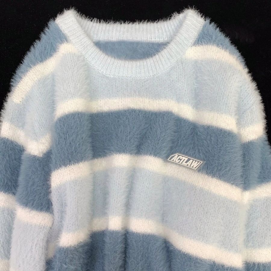 条纹软糯仿貂绒毛衣打底衫女