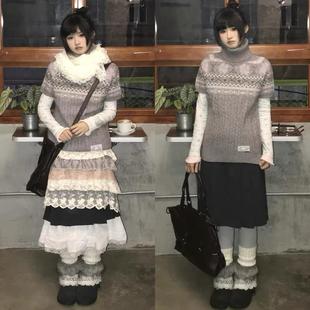 梗豆kyouko半高领费尔岛针织短袖收腰修身显瘦女秋冬百搭学院风