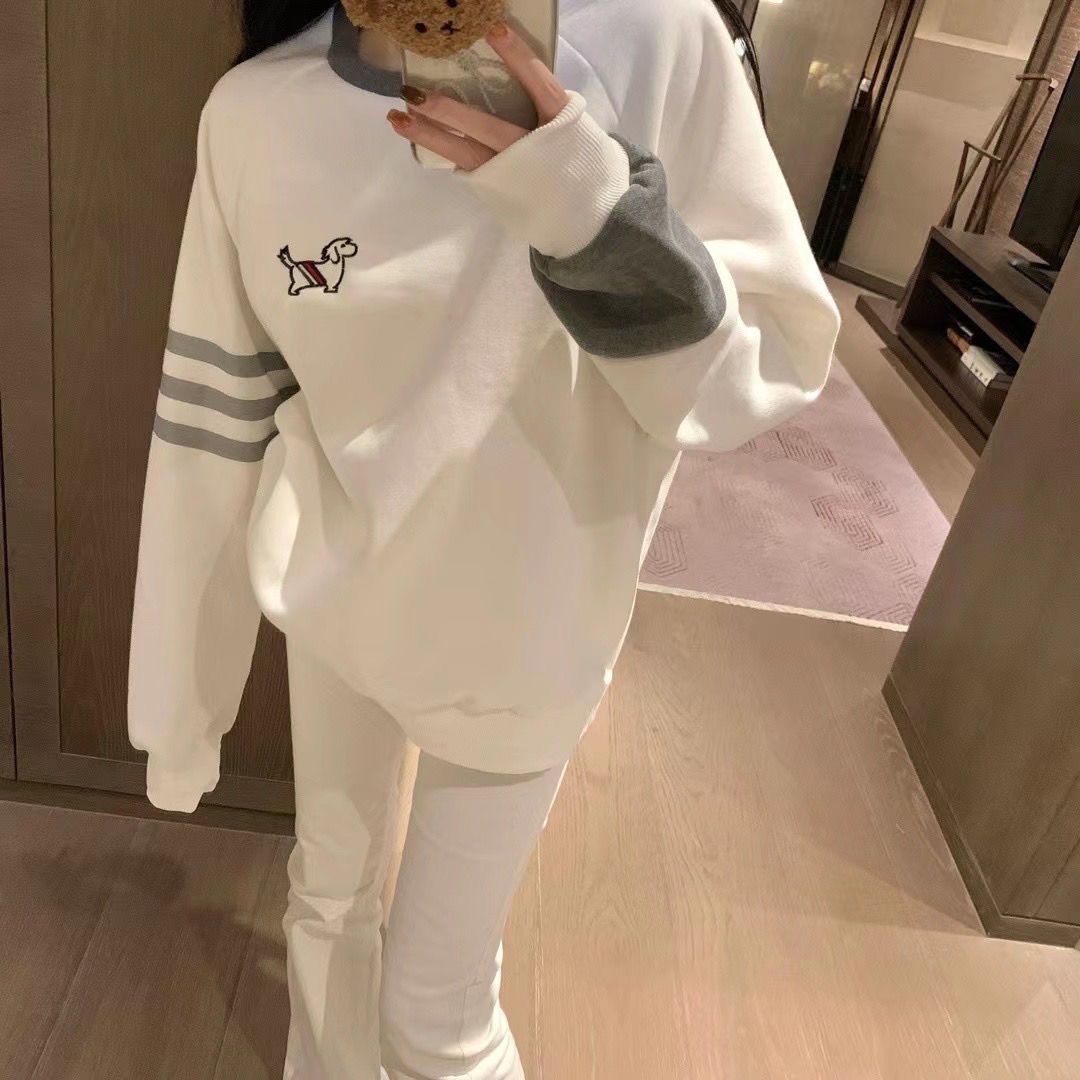 小香风ins超火小狗刺绣拼色卫衣