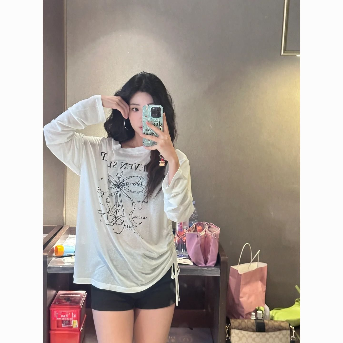 小红薯爆款！长袖t恤微透防晒罩衫女夏薄慵懒风宽松外搭抽绳上衣,女装/女士精品,大码内搭,淘宝优惠券,粉丝福利购,淘宝优惠卷