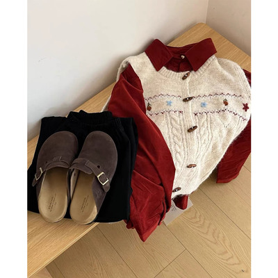 复古针织马甲女碎花毛衣坎肩背心