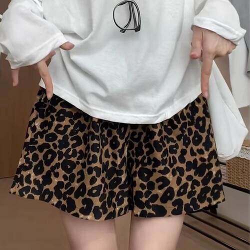豹纹短裤！梨型身材高腰宽松阔腿