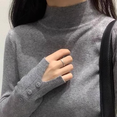 修身中领针织衫别致打底衫修身