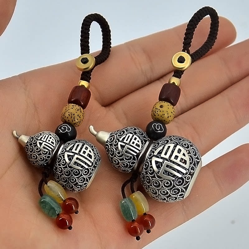 999纯银葫芦钥匙扣男女手工花丝创意高档汽车腰挂饰足银葫芦挂件