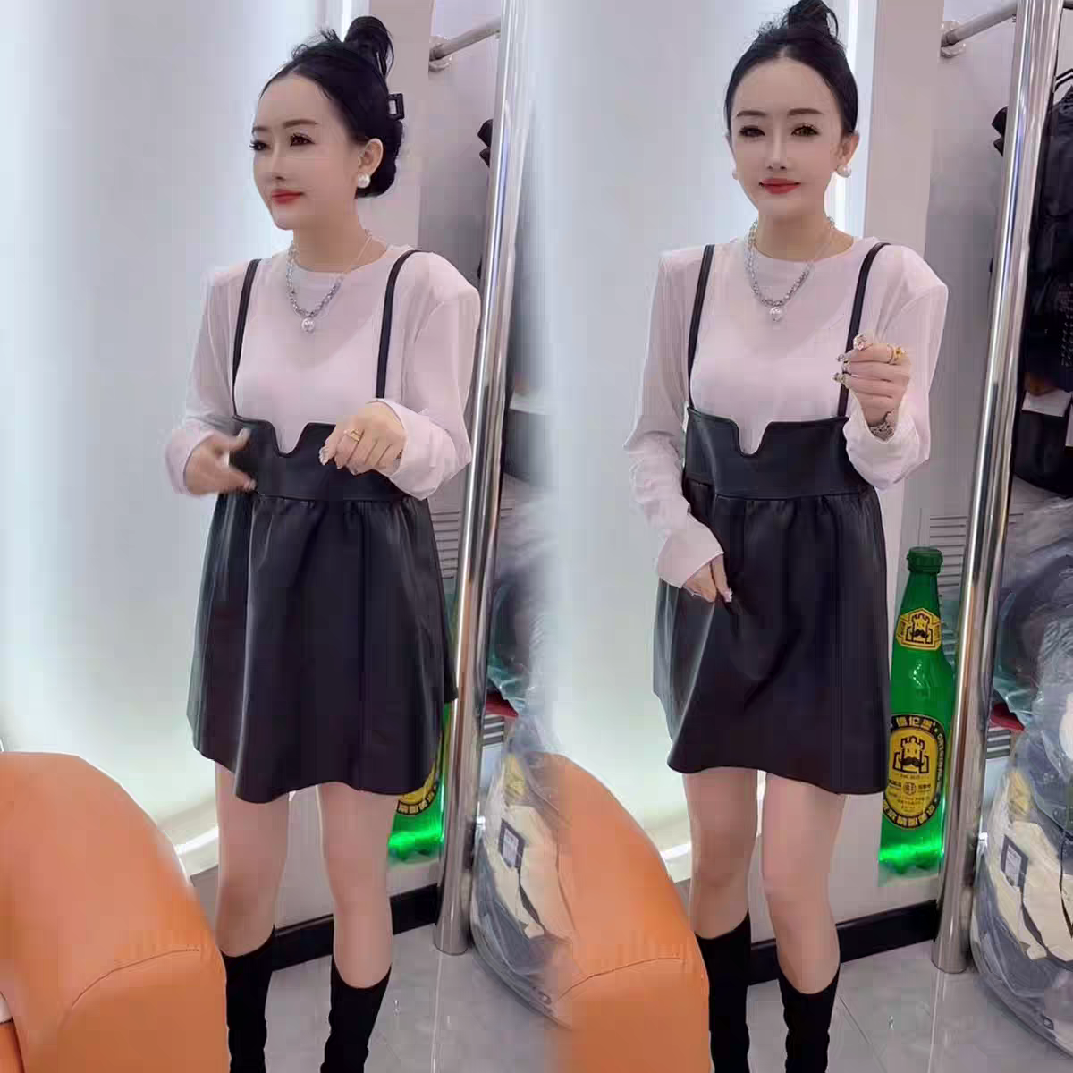 2025春秋新款韩国皮连衣裙女软皮无袖背心裙宽松显瘦百搭吊带裙子