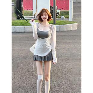 辣妹风性感运动套装女2025秋冬新款吊带背心半身裙防晒罩衫三件套